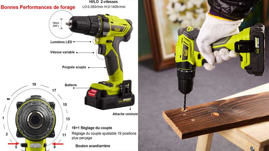 Perceuse visseuse Sans Fil, Compacte et légère, Réglages de Couple