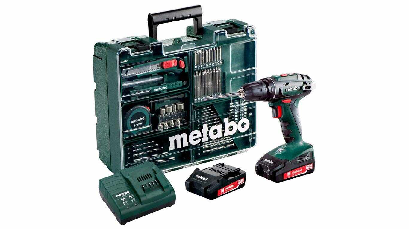 METABO BS18LI Perceuse Visseuse 18V, 2Ah Li(2 batteries) + 65 accessoires pas cher