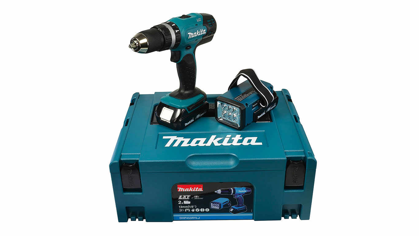 Makita DHP453RYLJ Perceuse Percussion sans Fil 18 V / 1,5 Ah avec Batterie et Lampe pas cher